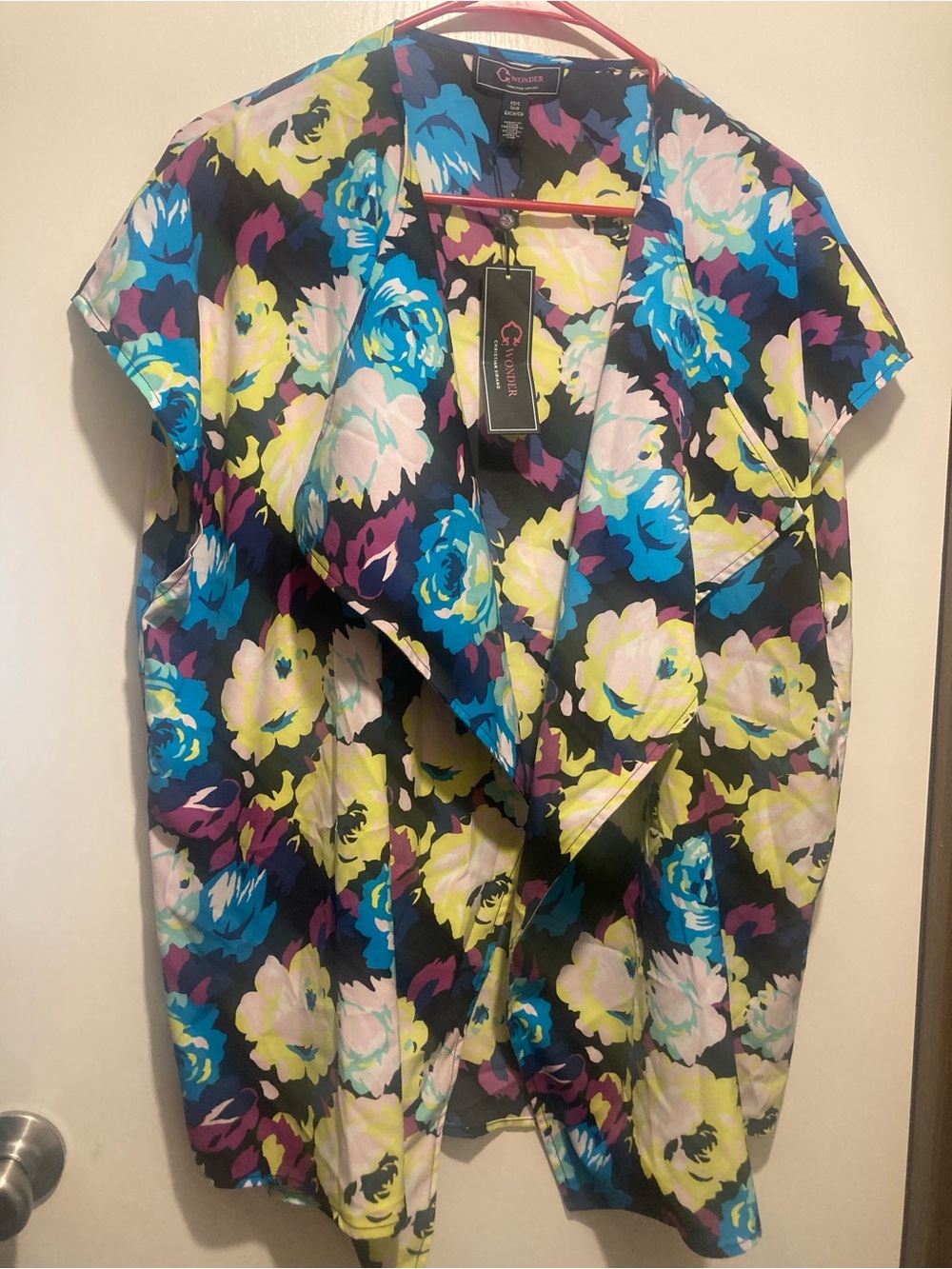 C. Wonder Bold Floral oversized Drape Front Tunic in Blue, Yellow & Pink